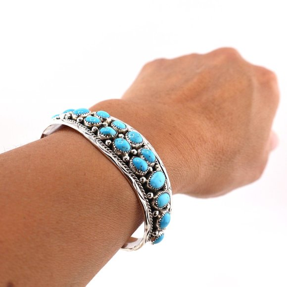Navajo‎ Bracelet Cluster Turquoise Jewelry Sterling Silver NA Women's Sz 6.25 ** - Picture 8 of 10